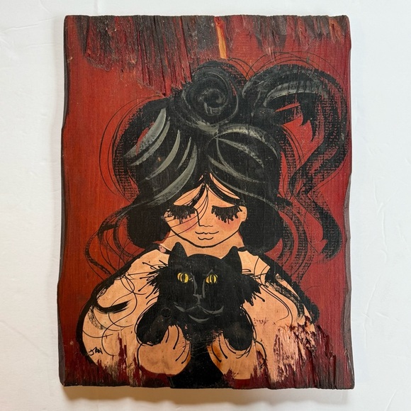 Vintage Other - Vintage 60s/70s Jan McPherson Original Goth Girl Painting on Wood